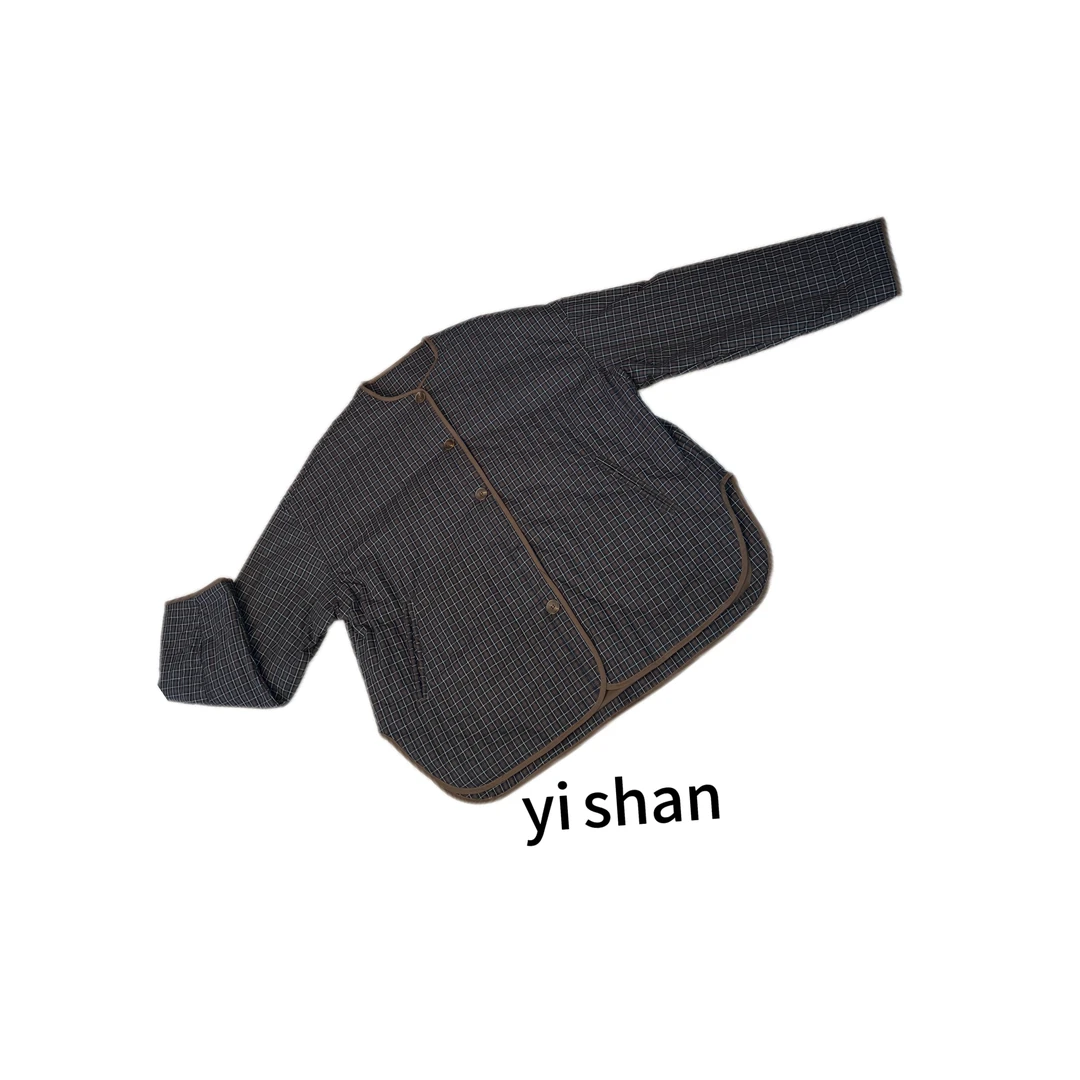 蓝绿格圆领短款棉服时尚休闲百搭女士简约