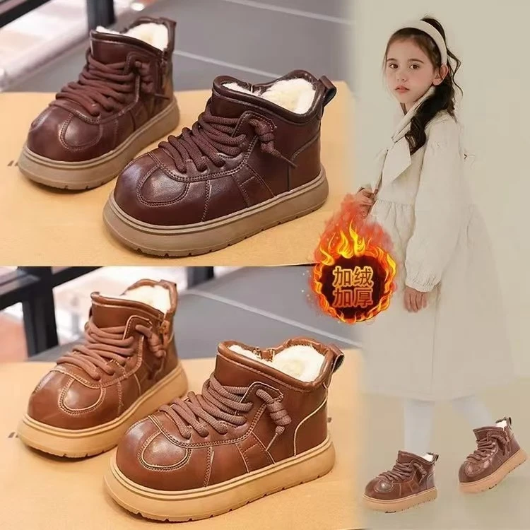 24冬款大棉童鞋儿童棉靴男童卡皮巴拉短靴女童英伦复古雪地靴6690