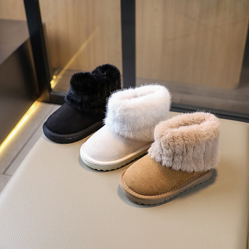 女童雪地靴2024新款韩版儿童加绒保暖棉靴毛领边冬鞋防滑棉鞋915