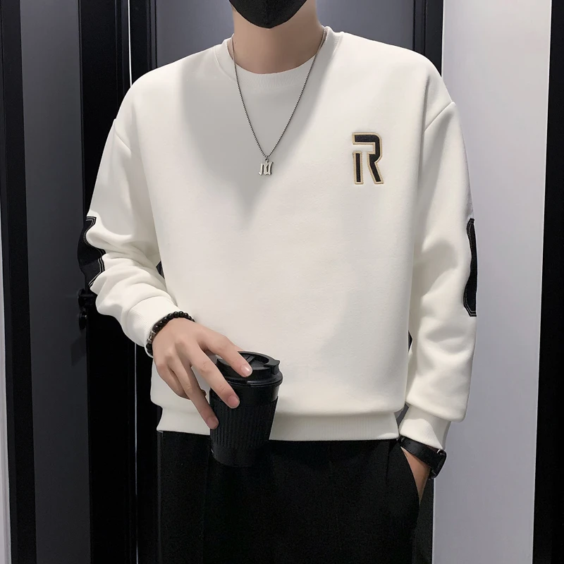 男士卫衣春秋季2023新款圆领套头长袖t恤男装修身外套休闲上衣服