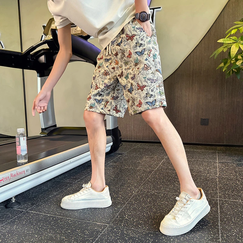 短裤男士潮牌休闲裤子2024夏款蝴蝶男式中裤百搭新中式五分裤子