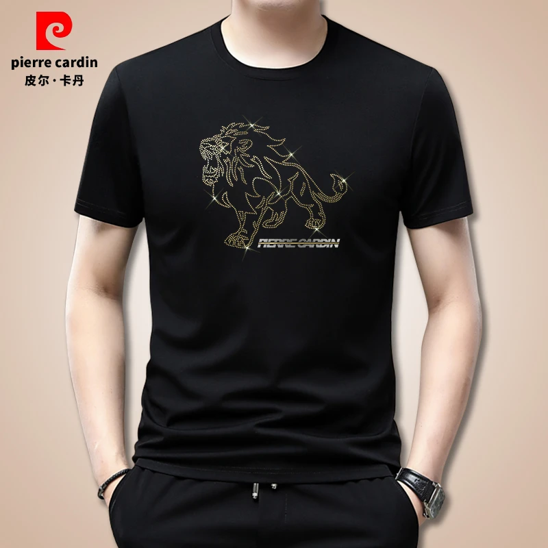 皮尔卡丹2025新款冰丝莫代尔男士短袖t恤夏季潮流半袖圆领上衣服