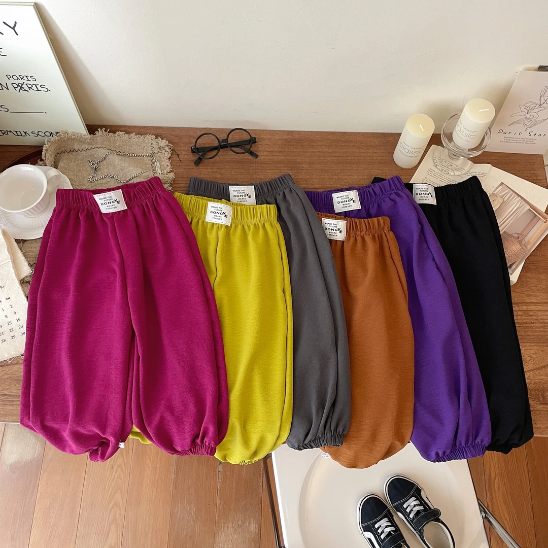 2024男女儿童夏季防蚊冰感抖抖裤韩版中大童纯色薄款休闲裤宽松