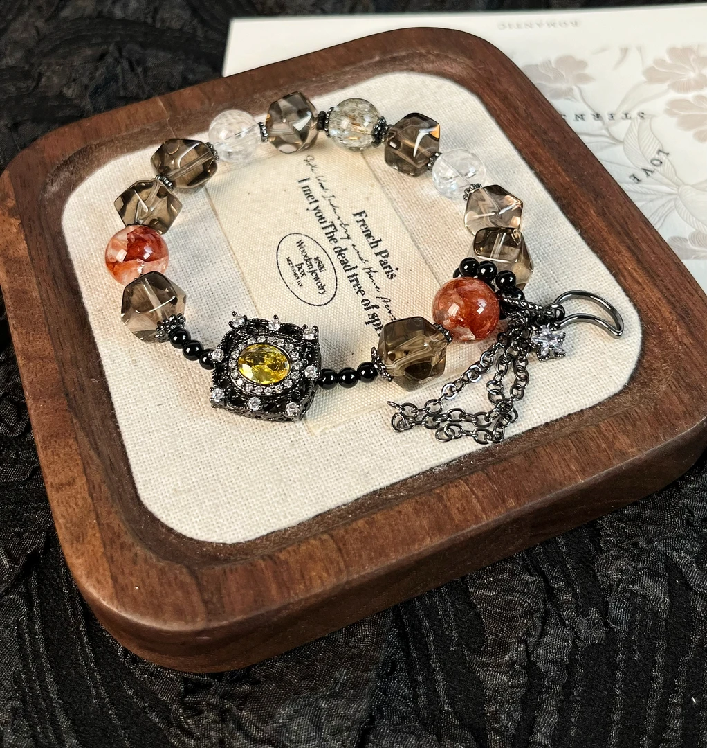 【钻面茶晶】天然水晶手串原创小众设计