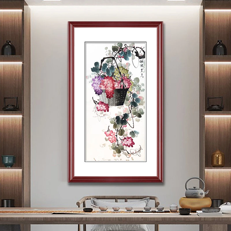 苏州刺绣手工苏州刺绣画苏绣成品挂画客厅玄关装饰画葡萄硕果累累