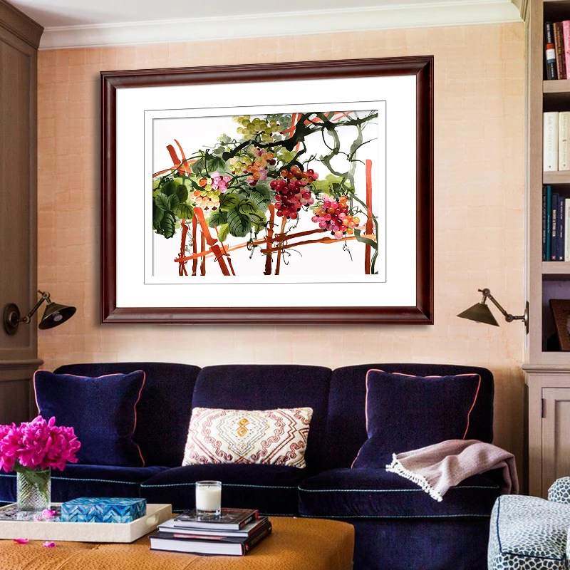 苏州刺绣手工苏州刺绣画苏绣成品挂画客厅玄关装饰画葡萄硕果累累