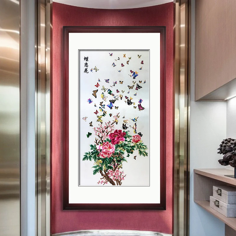 金吴针纯手工苏州刺绣画蚕丝苏绣成品挂画玄蝴蝶中式装饰画蝶恋花
