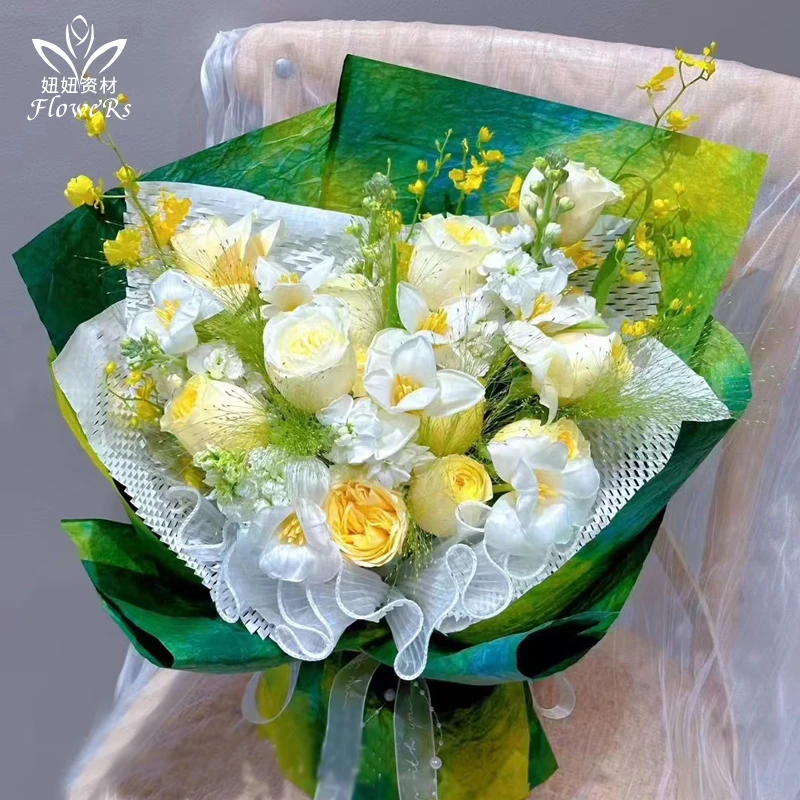 爆款小王子花束石纹纸手花艺水墨鲜花手工平面纸鲜花包装纸花艺资