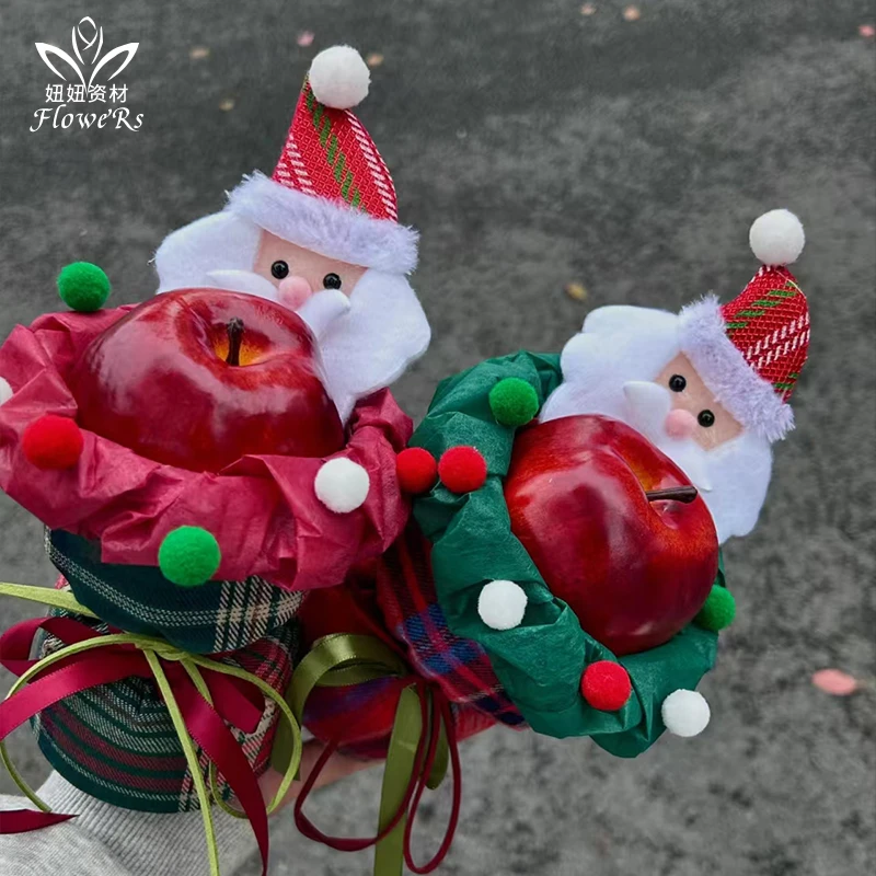 圣诞节新品毛绒圣诞老人头礼物挂饰花束装饰手工diy材料花艺资材
