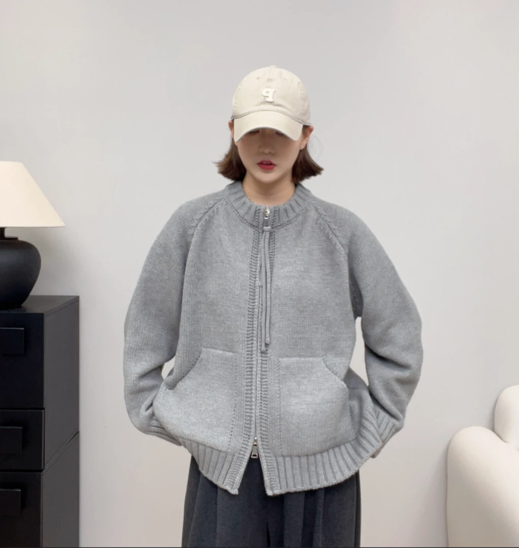 复古文艺拉链针织开衫毛衣