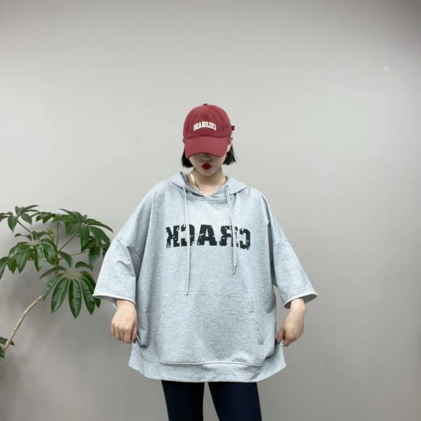 日系休闲五分袖连帽卫衣