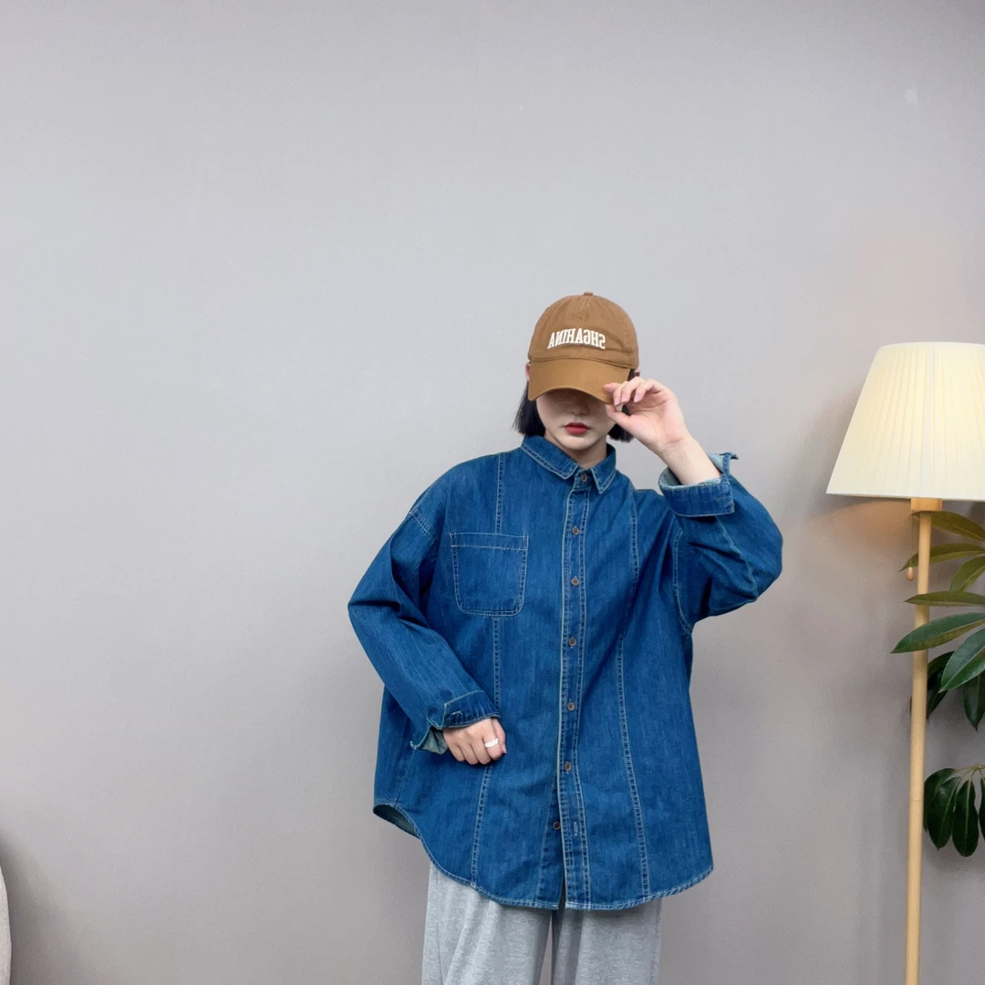 双压线两色牛仔衬衫