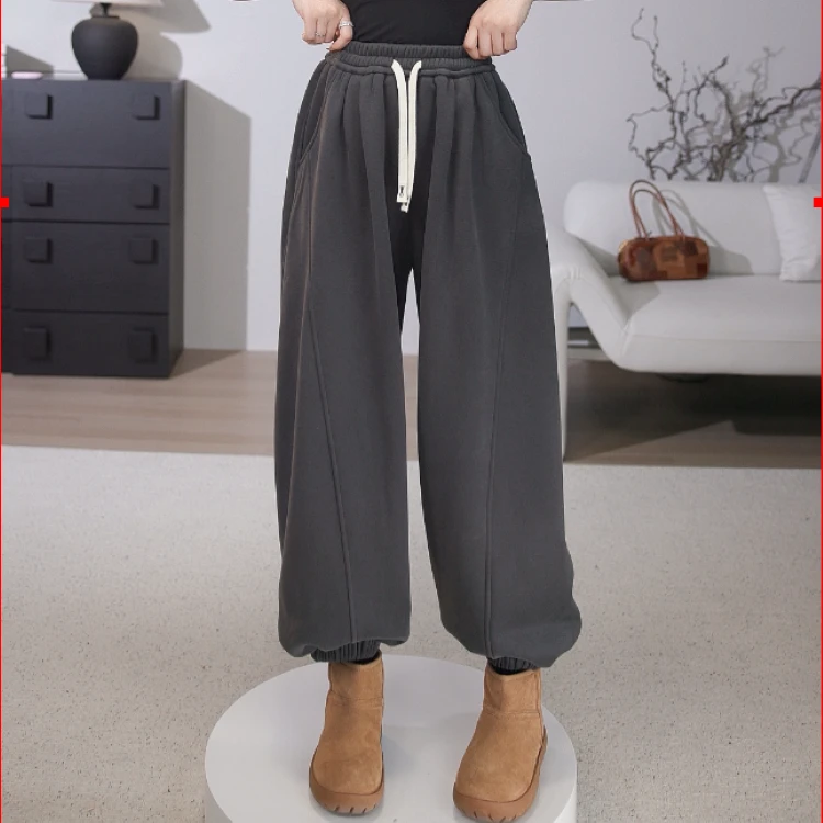 加厚绒冬季日系慵懒风百搭收脚裤抽绳卫裤