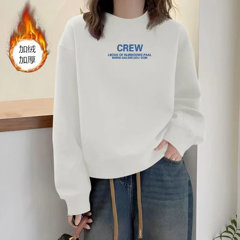 羊羔毛加厚卫衣宽松显瘦慵懒风长袖女士上衣遮肉(CREW)字母款