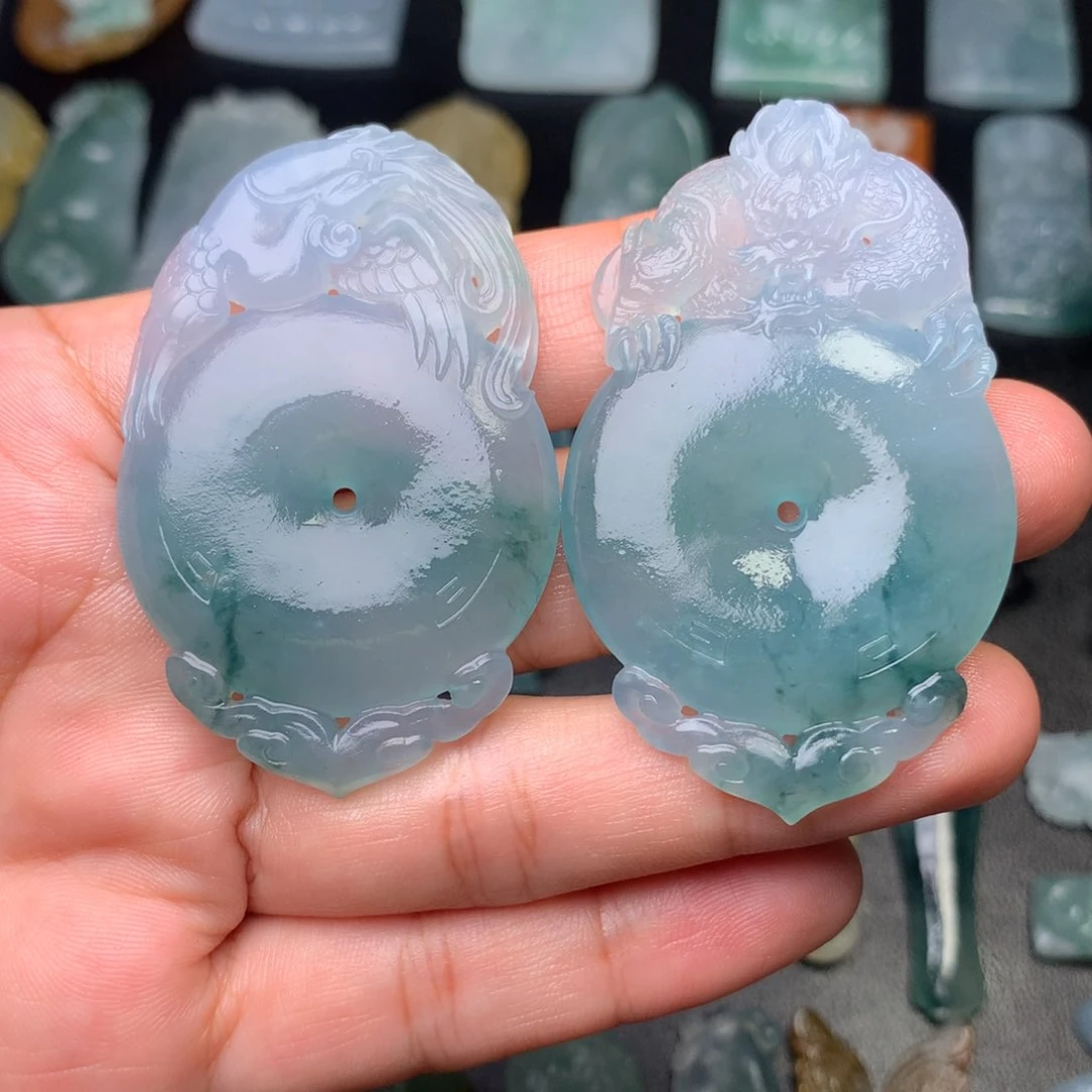 定制翡翠未镶嵌龙凤扣