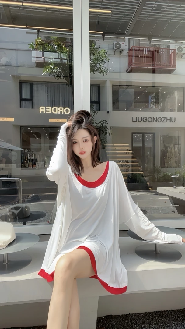 LIN 小白 松弛感 撞色假两件长袖连衣裙2650