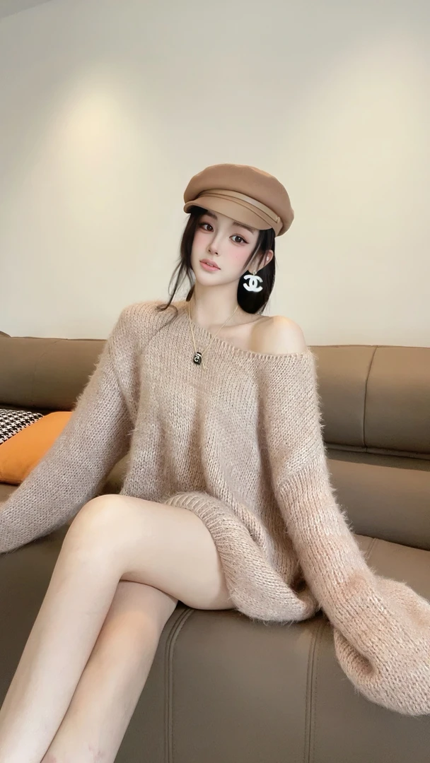 LIN小白【秋日画廊】设计感慵懒舒适圆领长袖毛衣55890