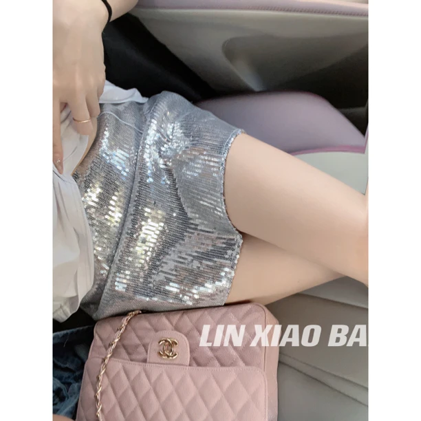 LIN小白【摩登腿精】高级感名媛亮片高腰半身裙2509