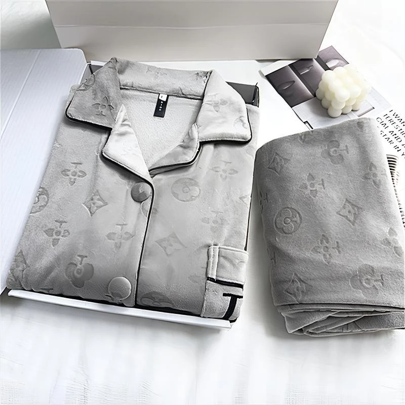 男士睡衣冬季加厚保暖海岛绒长袖提花ins风轻奢高级感家居服套装