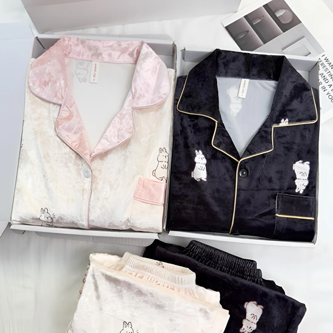 情侣睡衣秋冬款金丝绒长袖甜美网红小兔轻奢高级感男女家居服套装