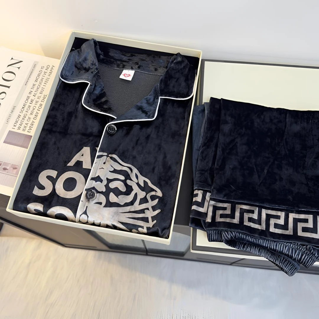 『深蓝の金钻绒』男士睡衣秋冬长袖轻奢高定高级感金丝绒家居服套装