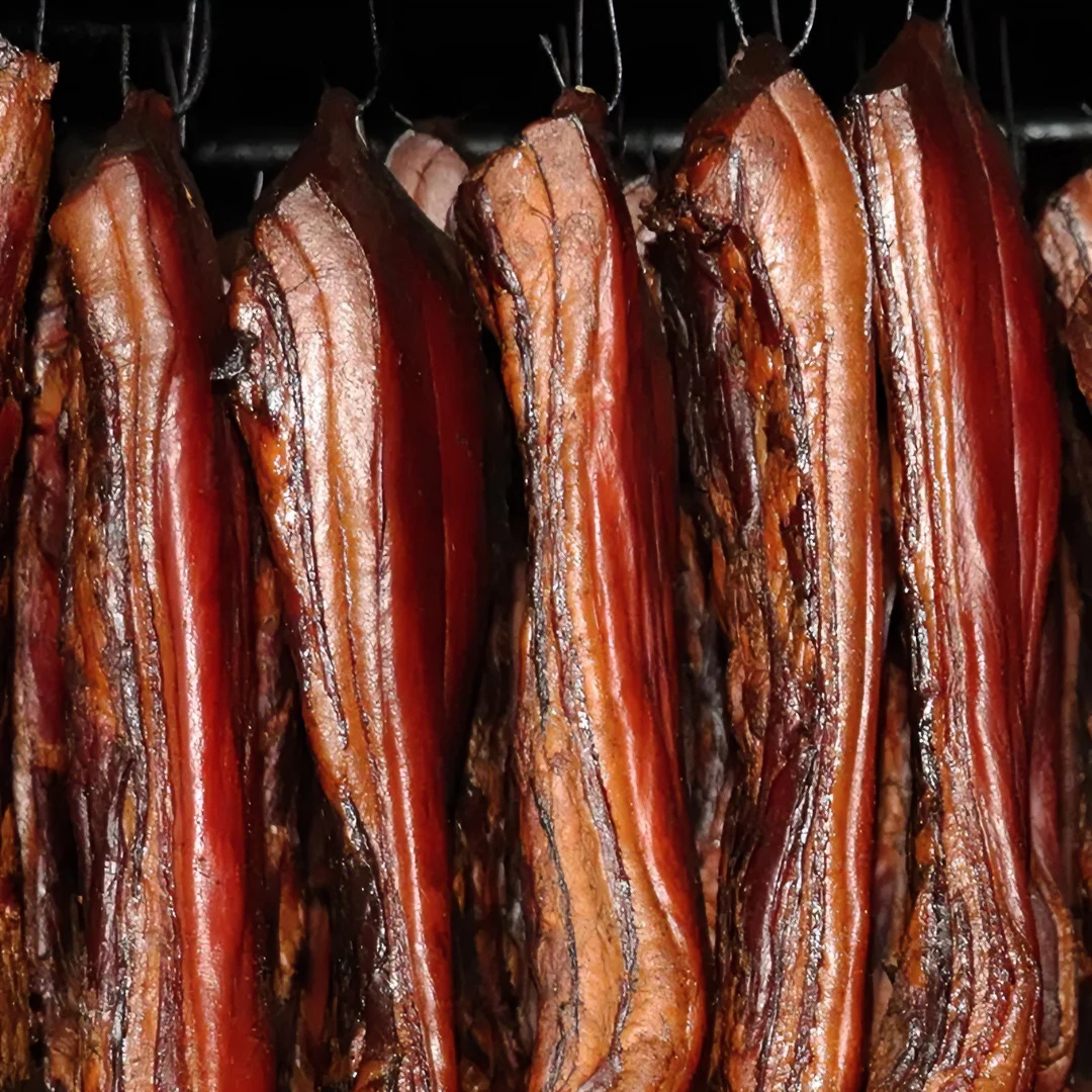湖北恩施正宗土家农家经典传统古法手工烟熏土猪腊肉五花肉散装