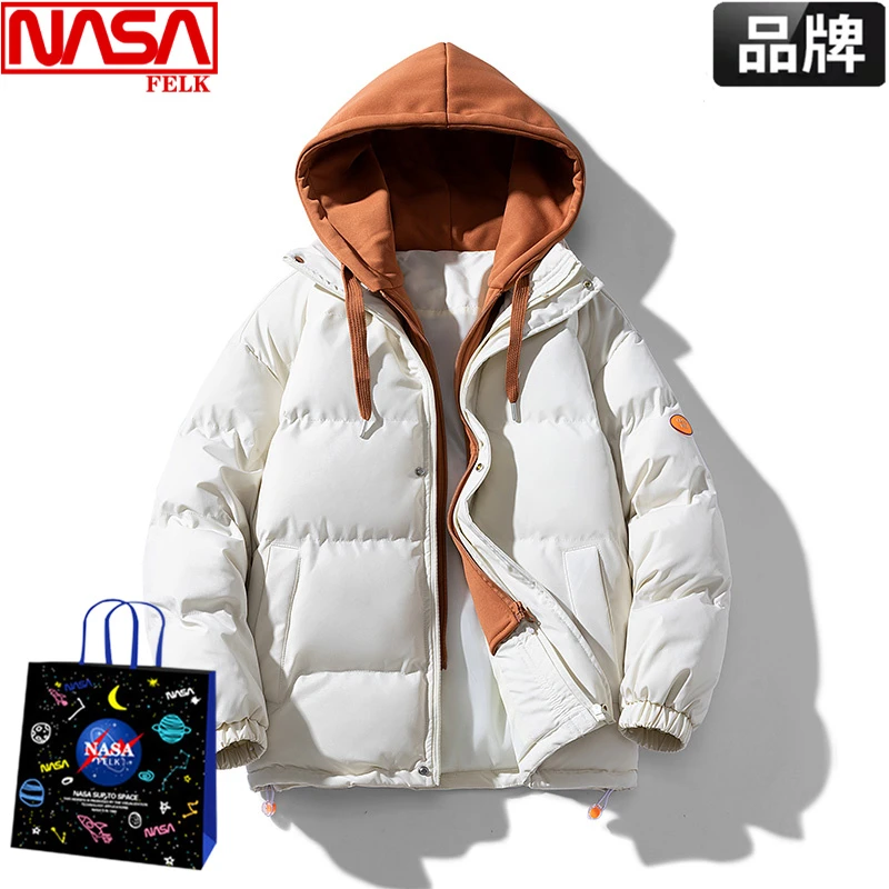NASA联名假两件棉衣男冬季潮牌短款袄子加厚保暖情侣装面包服外套
