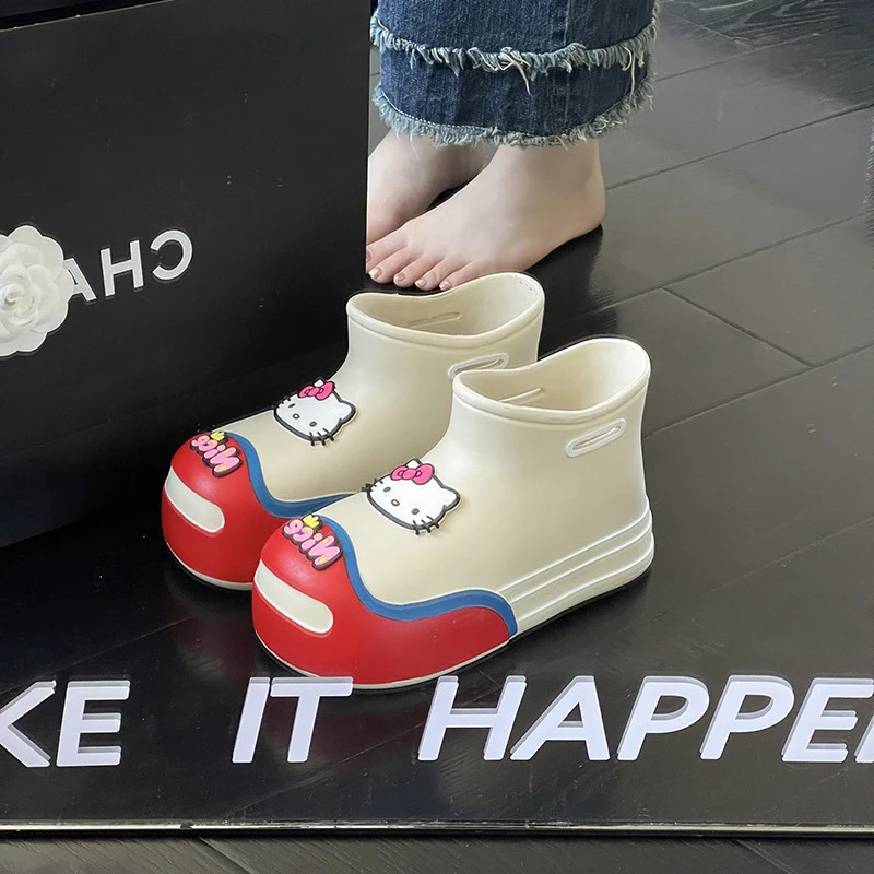 春夏新款雨天防水防滑时尚KT猫中短筒女士百搭卡通可爱学生雨靴