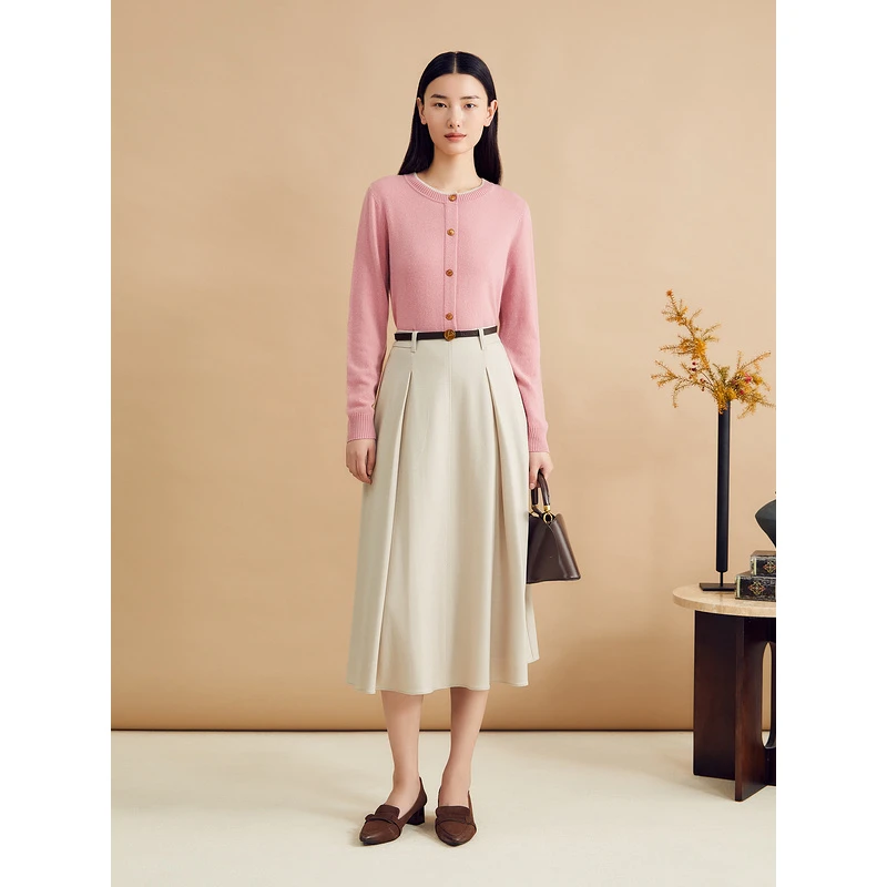 YINER音儿新款小香风撞色圆领美丽诺羊毛混纺针织衫8C34306700