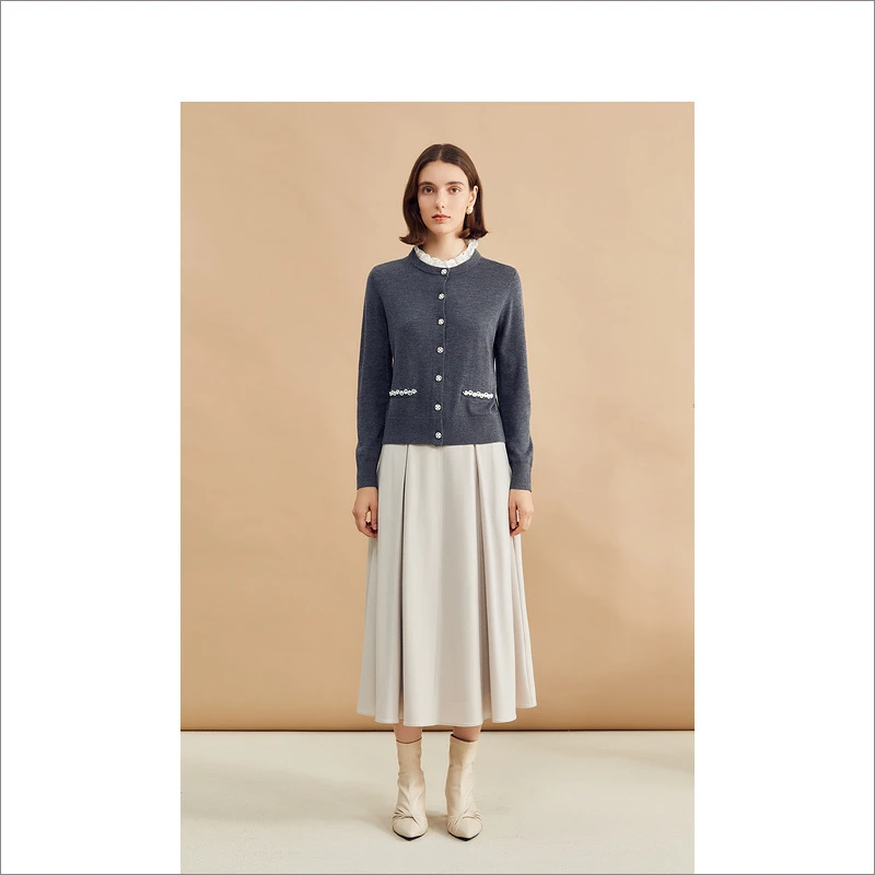 YINER音儿2025新款可拆卸木耳花边钉珠毛针织开衫8C64306246