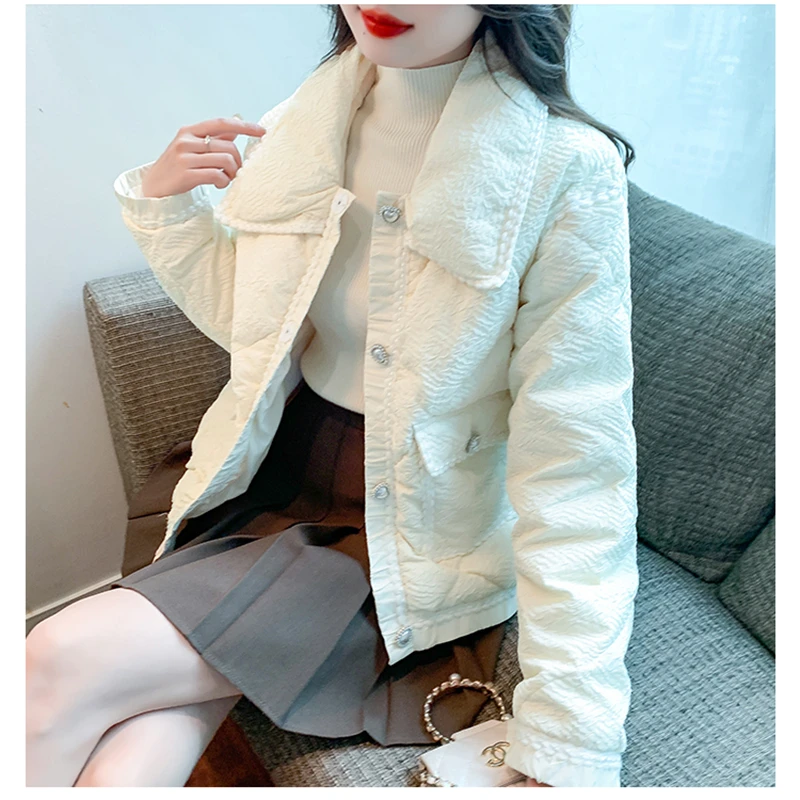 冬季2024新款小香风娃娃领棉服女士设计感小众时尚洋气加厚外套潮