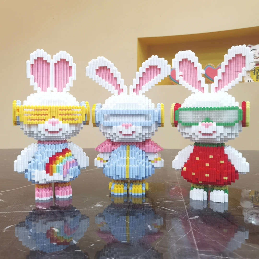 萌拼26厘米M6501彩虹兔组合Rainbow Rabbit串联积木生日礼物摆件