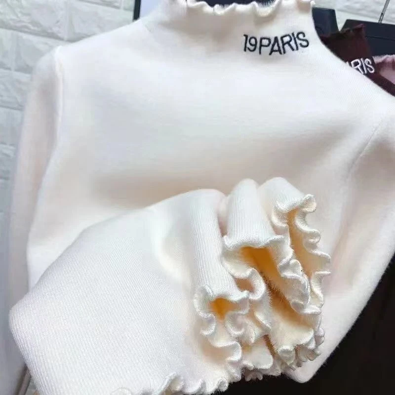 女童加厚一体绒打底衫秋冬新款中大童保暖加绒半高领内搭T恤上衣
