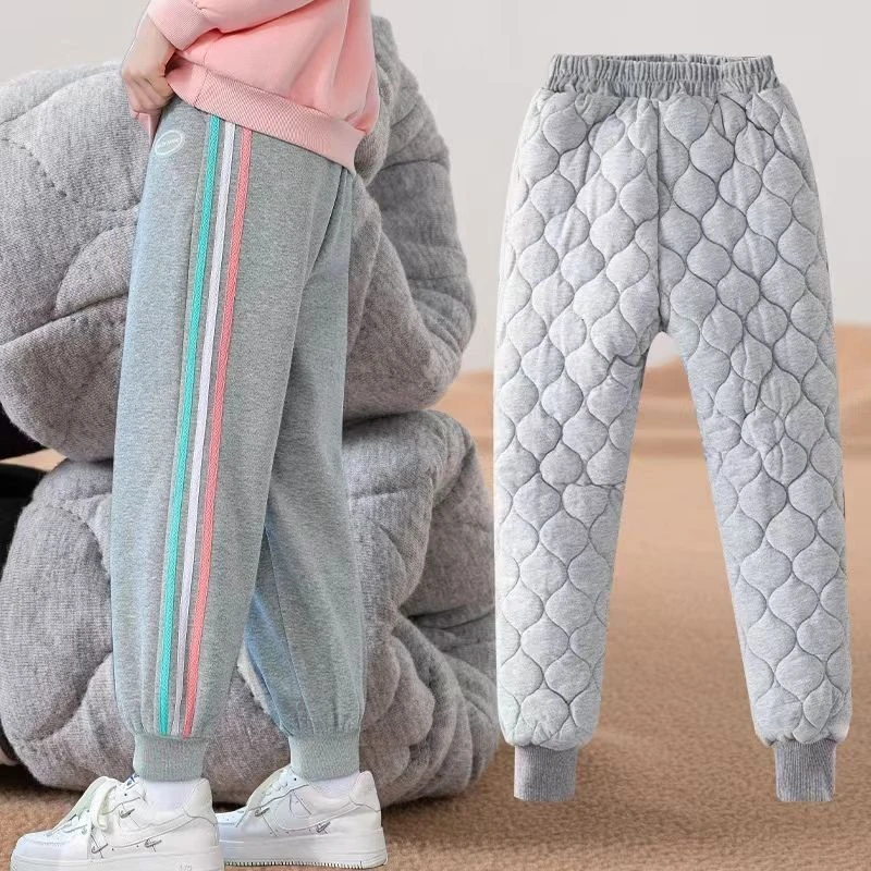 巴拉拉吧女童棉裤加绒加厚北方外穿儿童三层夹棉裤子冬季中大童装