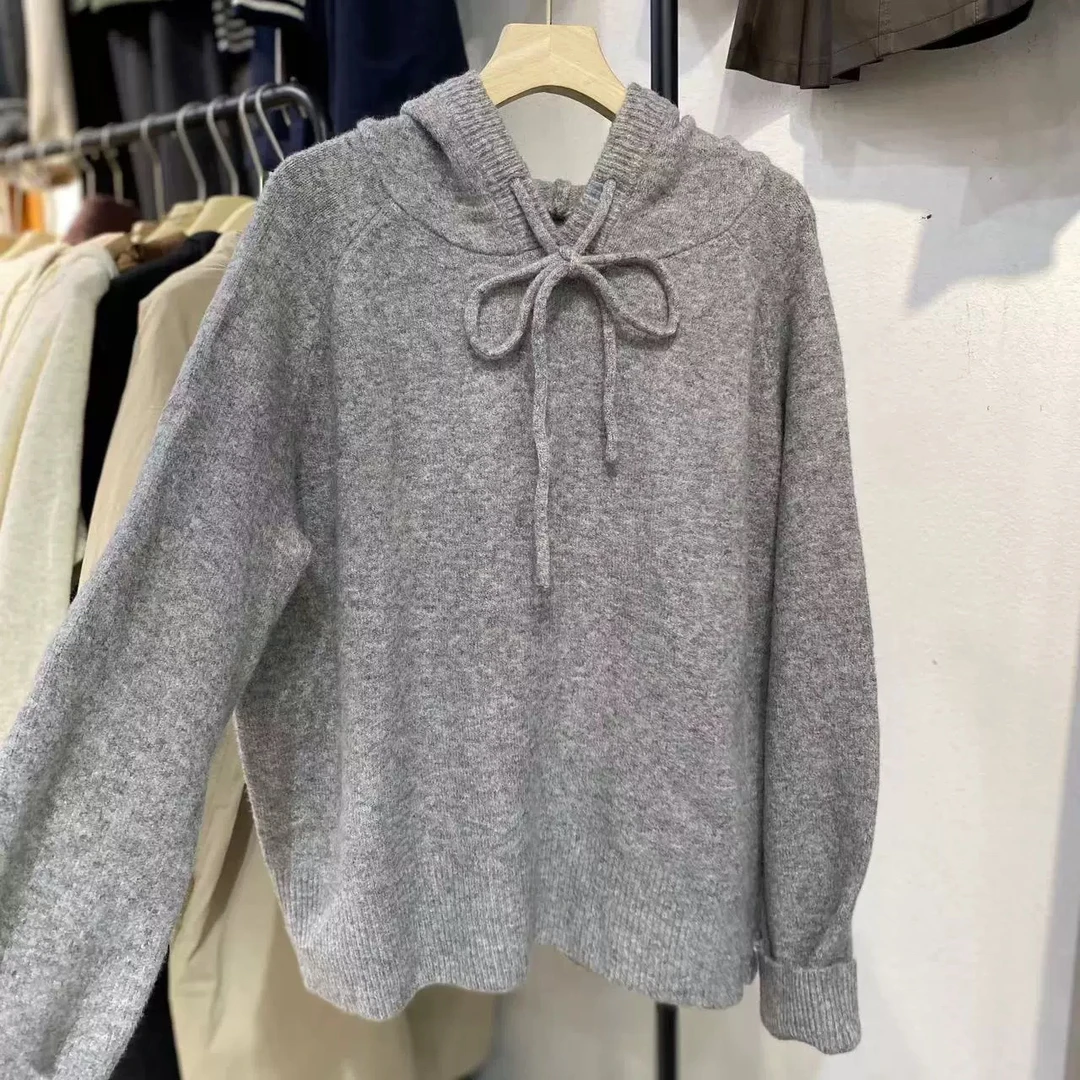 2024冬季新款慵懒洋气连帽毛衣女韩版叠穿帽衫