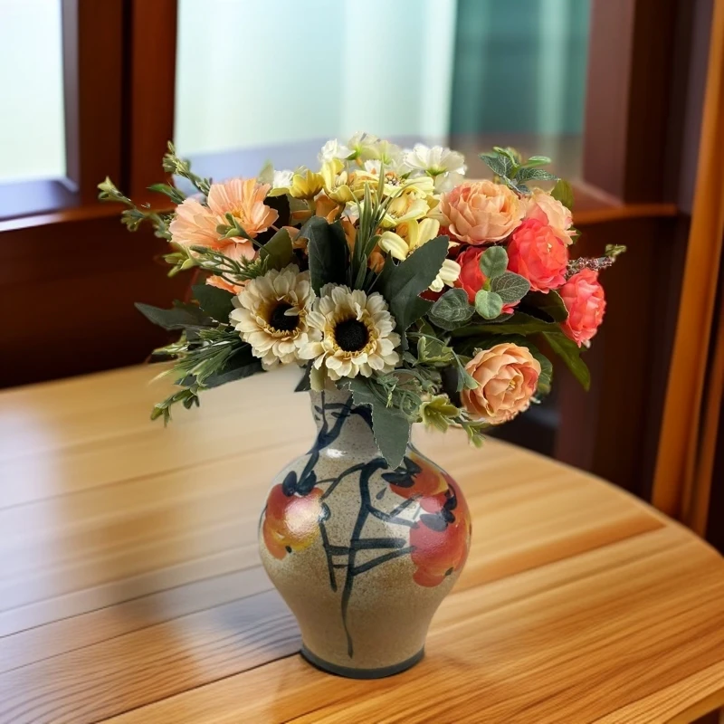 景德镇手绘陶瓷花瓶民宿摆件中式复古花器桌面客厅插花水养鲜花瓶
