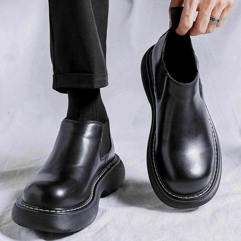 英伦风男士皮短靴大头时尚潮流低帮真皮切尔西靴子高级感休闲男鞋