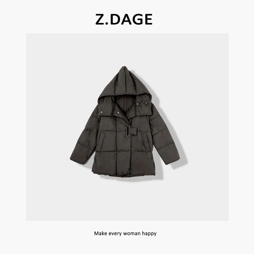 z.dage'慕寒'白鸭绒连帽外套女冬季时尚休闲百搭羽绒服-2808