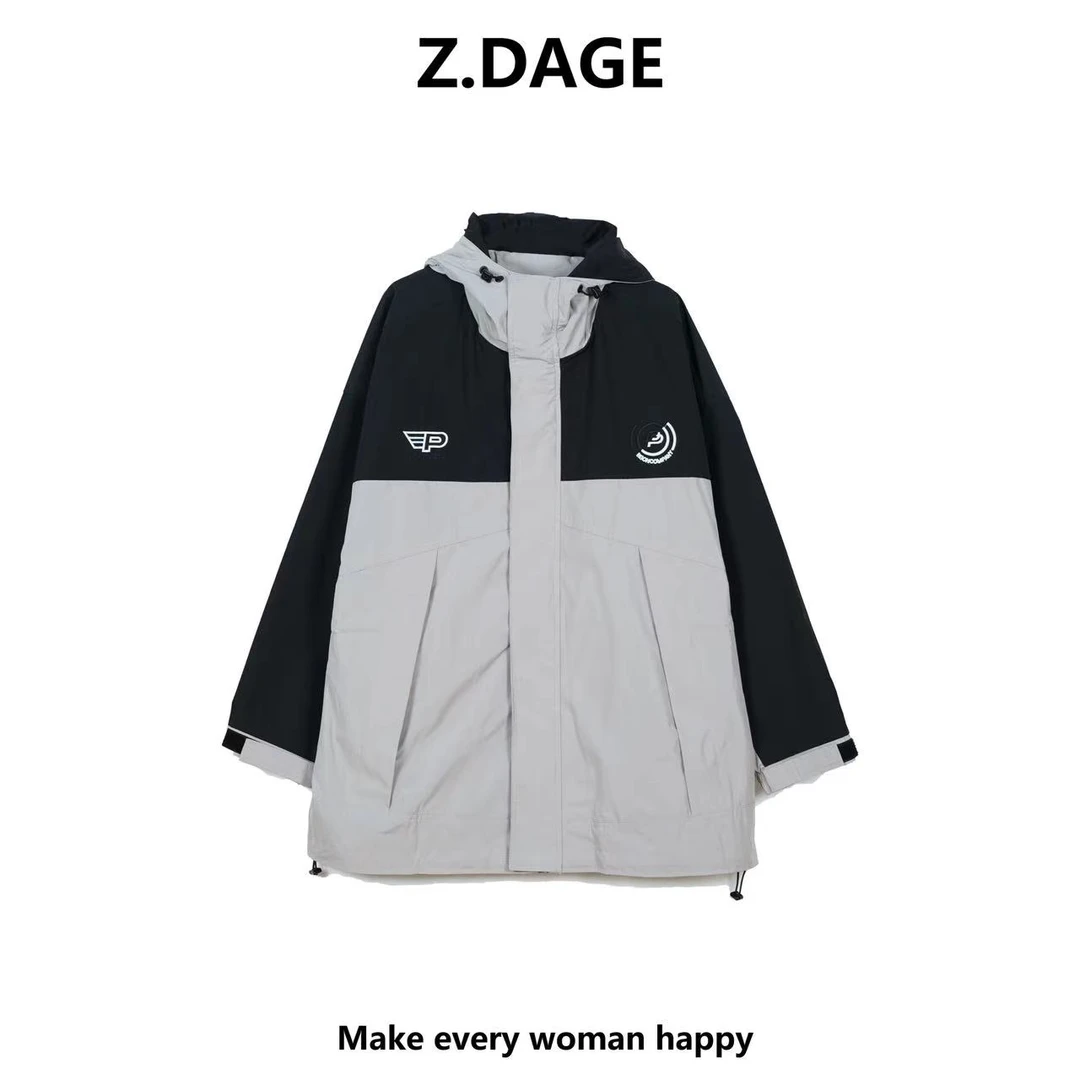 z.dage'日落'时尚潮牌中性风宽松潮款撞色秋季冲锋衣外套-C8189