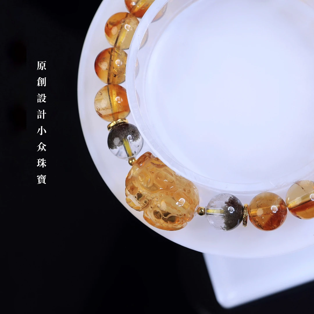【黄贵貔貅】18k金天然水晶黄阿赛手串黄水晶貔貅手链（多样性发一）