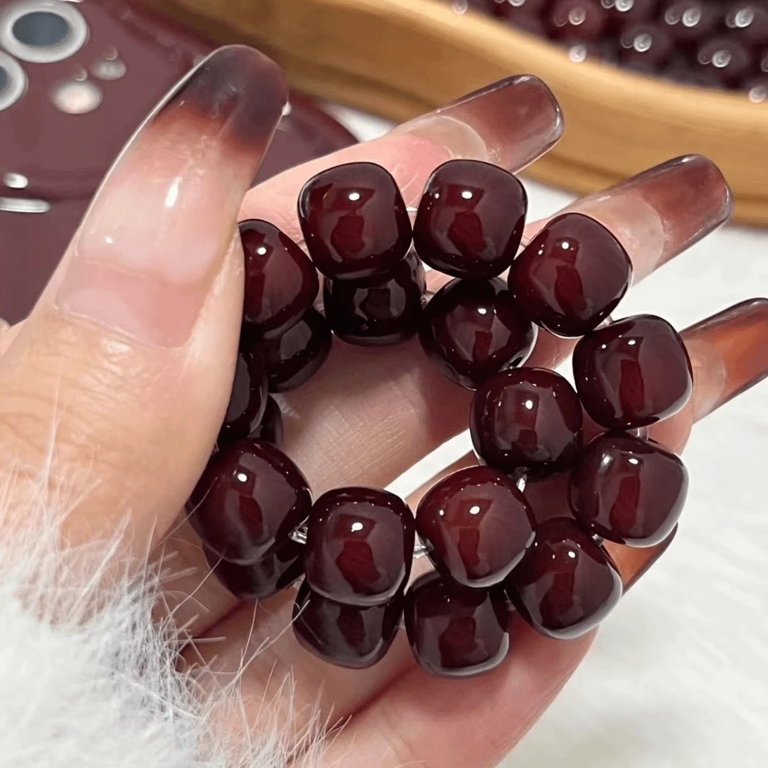 天然菩提根手串男女绕指柔酒红色原生态菩提子学生文玩盘玩佛珠串