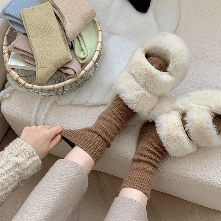 4双【糖果色针织毛袜】冬季新款抽条女中筒保暖女袜堆堆袜双针袜