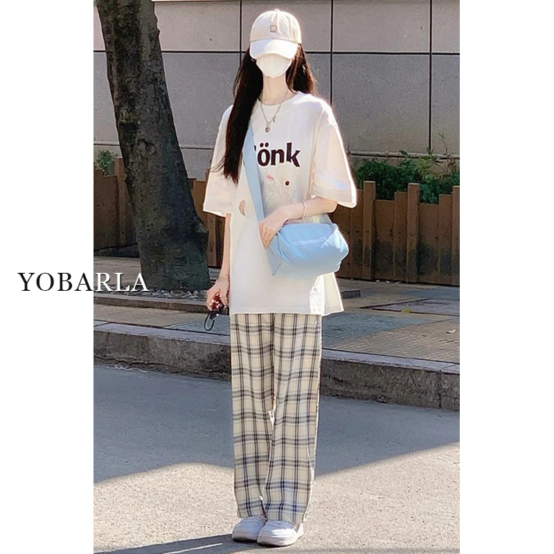 【新年宠粉】格子直筒休闲裤女秋季薄款梨形身材阔腿裤子YBL-2655