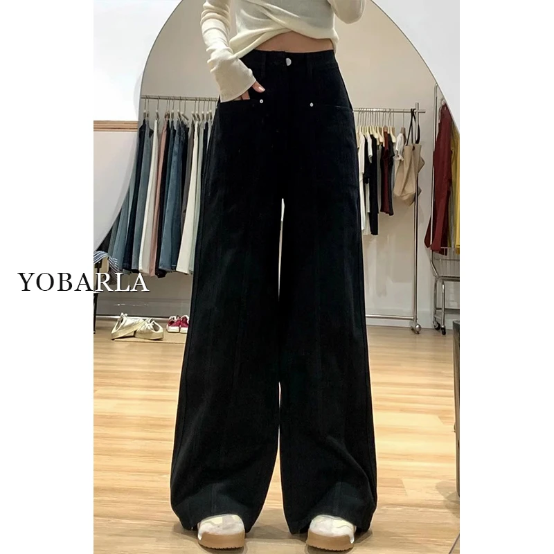【新年宠粉】黑色阔腿牛仔裤女秋季大码高腰宽松显瘦直筒裤YBL-3239