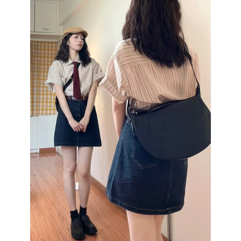高腰牛仔短裙女夏季新款大码胖mm遮肚显瘦小个子a字包臀半身裙子