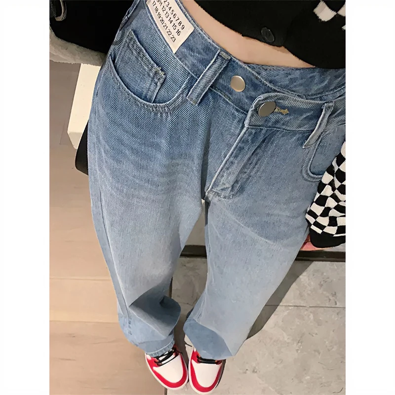 浅色直筒牛仔裤女春季新款韩版大码高腰时尚显瘦阔腿微胖女生裤子