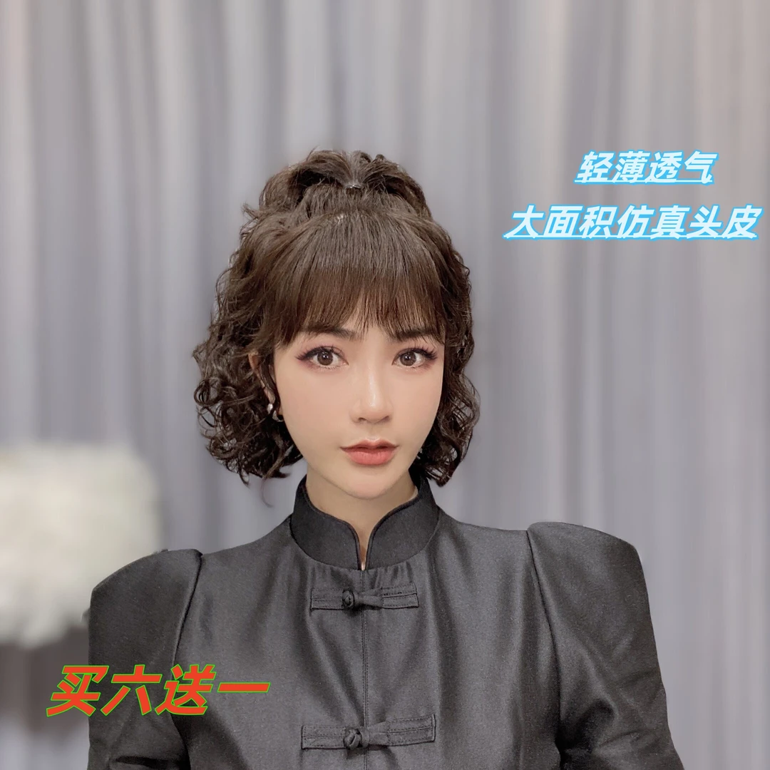 木春时尚羊毛卷全真发手工钩织轻薄透气逼真假发纯手工深棕色肤色