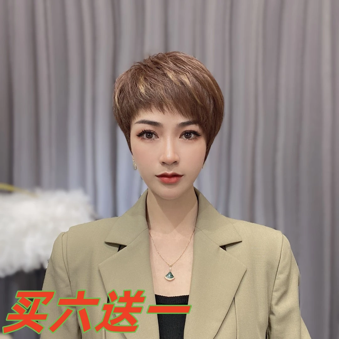 木春免打理高端定制纹理微卷手工钩织轻薄透气假发棕色手织