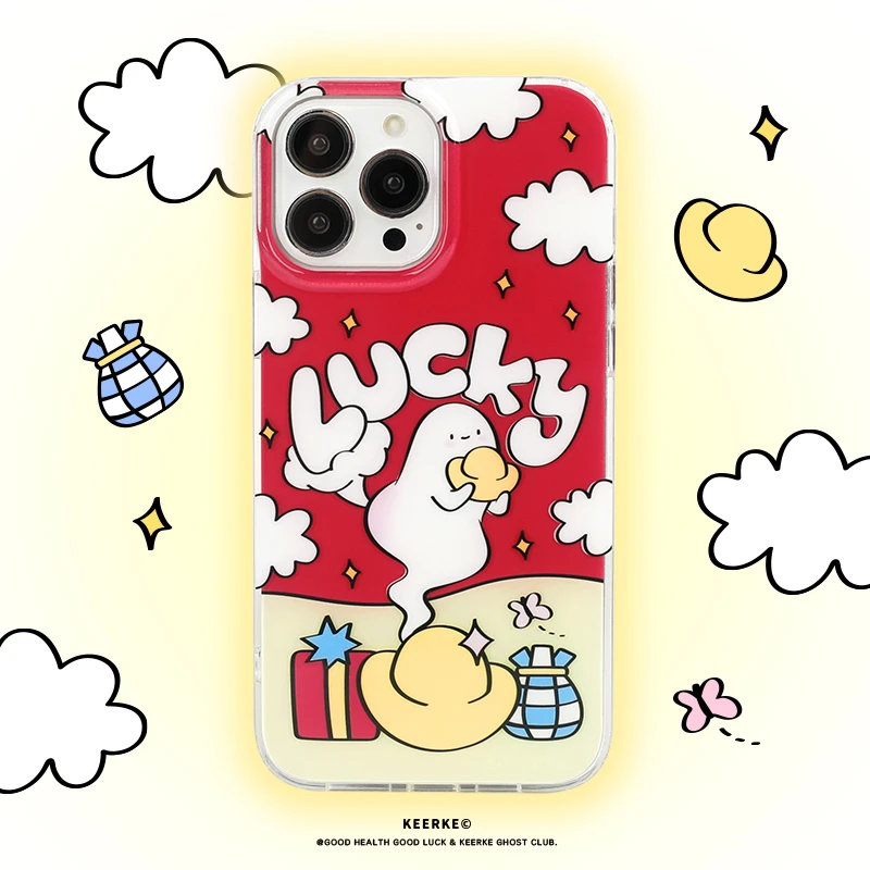 悟望初品好幸运小幽灵手机壳红色涂鸦苹果13iPhone 15promax14pro