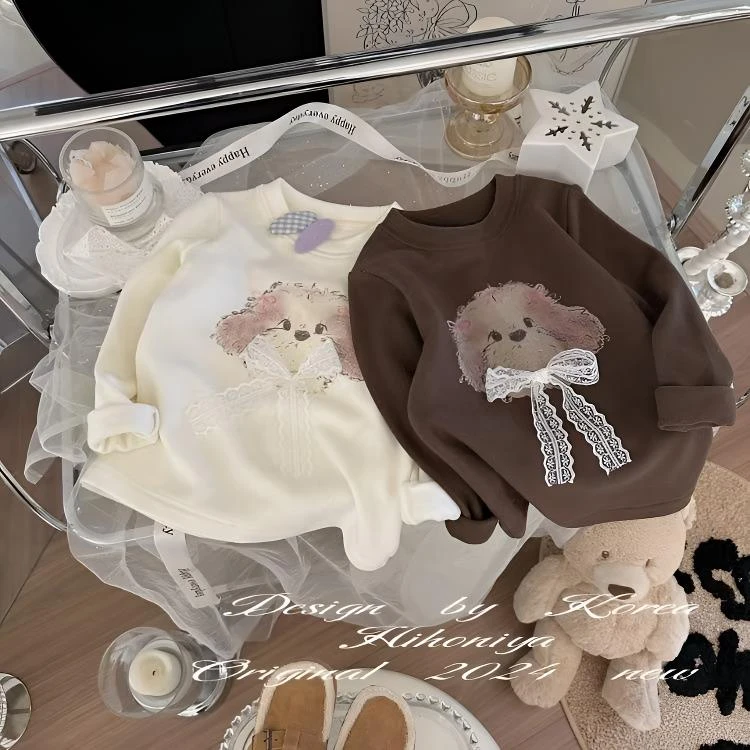 童装女宝宝秋冬新款德绒长袖上衣女童秋装小狗蝴蝶结韩版打底衫潮